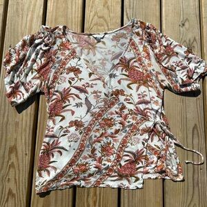 Lucky‎ Brand Wrap Style Blouse Size Large Boho Western Festival